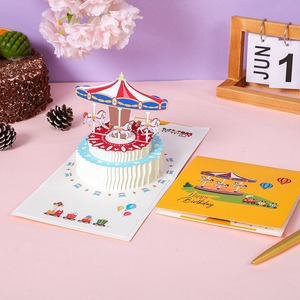 Carte de vœux 3D pop-up personnalisable en forme de gâteau, pour la fête de Thanksgiving, taille personnalisée, impression 2 couleurs, gaufrage, impression offset - Product Image 5