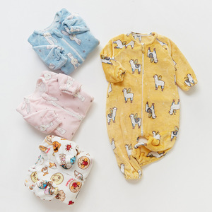 Combinaison unisexe en flanelle pour bébés et tout-petits, printemps, épaissie, une pièce, fermeture éclair, motif dessin animé, <span class=keywords><strong>polaire</strong></span> corail, <span class=keywords><strong>jambes</strong></span> séparées, anti-coup de pied - Product Image 3