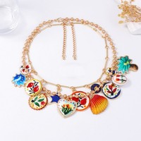 Collier multi-breloques en émail coloré, style Sicile, avec pendentifs fruits, fleurs et coquillages, fabrication sur mesure depuis 21 ans, vente en gros et personnalisation