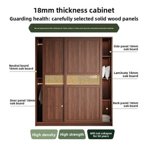 Armadio con Ante a Battente in Legno Massello e Rattan, Stile Moderno Semplice Retrò per Camera da Letto e <span class=keywords><strong>Piccoli</strong></span> Appartamenti - Product Image 5