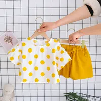 女の赤ちゃん夏服セット半袖ドットTシャツショーツセット1-4歳の女の子カジュアルボウ快適なツーピース衣装