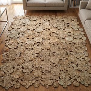 Handmade Jute Floral Area <b>Rug</b> Rectangle Bohemian Style Living Room Carpet Spot Clean Natural Fiber Decor - Product Image 1