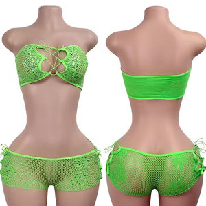 Viviblook Z206ST01 <b>Women'S</b> <b>Sexy</b> <b>Lingerie</b> Set Rhinestone Strapless Crop Top Lace Up Shorts Knitted Hollow Out Two Pieces Set - Product Image 4