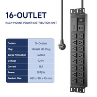 PDU rack 2U 19 pouces, 16 prises US 15A, protection contre les surtensions à 3 niveaux 3900J, charge USB 20W, multiprise pour centre de données, ETL FCC