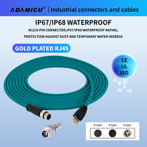 Cable Ethernet CAT6A M12 Verde Azul Impermeable con Conector M12 X Codificado a RJ45, 500mm de Longitud, Revestimiento de PVC para Uso en Computadoras - Product Image 1