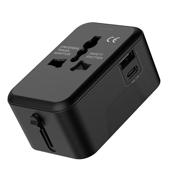 Universal Travel Adapter with PD 20W USB + USB-C Ports CE/FCC/RoHS Certified Customized Logo