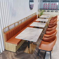 Tables et chaises en bois pour restaurant Banquette pour restaurant Ensembles pour restaurant Table à manger de luxe demi-ronde orange à prix d'usine