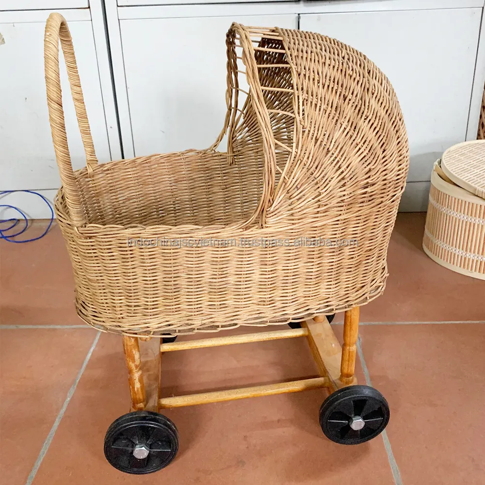 Fatti a mano In Rattan Passeggino Cestino di Immagazzinaggio Culla Per Bambini Decorazione Della Stanza di Vimini Bambole Giocattolo Del Bambino