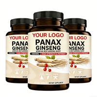 Compléments alimentaires végétaliens à base de ginseng, à marque privée, en gros, pour la santé et l'énergie, extrait de racine d'ashwagandha, capsules de ginseng rouge pour adultes