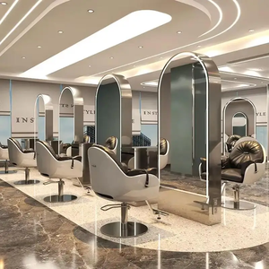 Station de coiffure professionnelle pour salon de beauté avec miroir sur pied à LED - Product Image 1