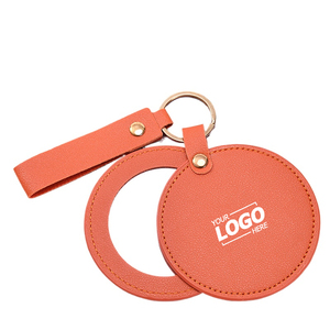 Personalized Compact Mirror Keychain - Custom Logo PU Leather Swivel Makeup Mirror for Promotional Gifts & Travel