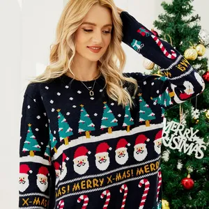 A863 Nouvel arbre de Noël Père Noël Pull Marry X-mas Designs Pour Couple Pulls Vêtements pour femmes Cardigan tricoté surdimensionné
