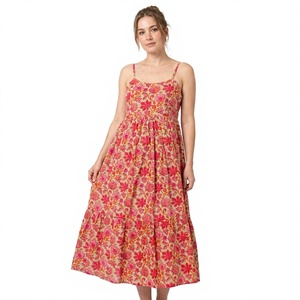 Vestido maxi casual de algodón sin mangas para mujer, estilo vintage, plisado, con cuello cuadrado, talla grande, floral, antiestático, para playa - Product Image 1