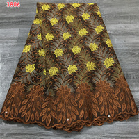 3806 Nouvelle dentelle suisse en voile de coton africain avec broderie florale en pierres pour vêtements féminins