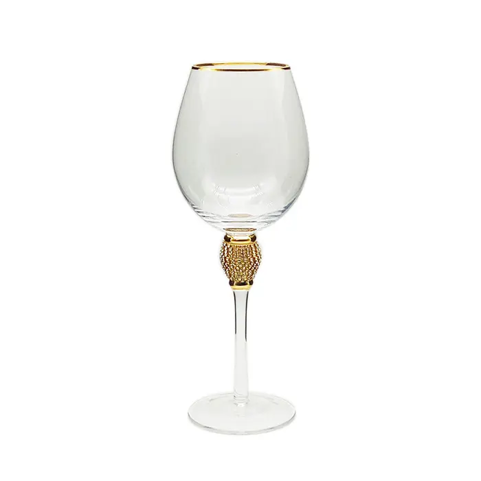 Óculos de vinho de cristal com decoração de diamante e aro de ouro para casamento