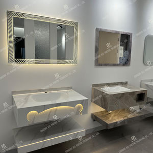 <span class=keywords><strong>Lavabo</strong></span> de baño montado en la pared de diseño moderno, <span class=keywords><strong>lavabo</strong></span> de piedra sinterizada de mármol flotante, <span class=keywords><strong>mueble</strong></span> de baño con espejo Led - Product Image 4