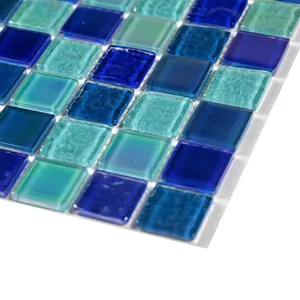 Good Quality Blue Iridescent Swimming Pool Tile Glass Mosaic Mixed Color For Decoration