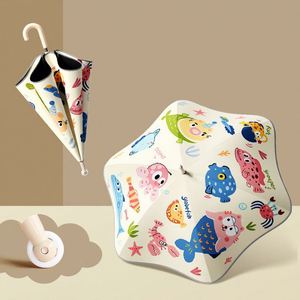 Paraguas Escolar de Seguridad con Protección Solar, Semi-automático, con Mango Largo, Diseño de Dibujos Animados para Niños y Niñas, con Personalización de Pegamento Negro - Product Image 1