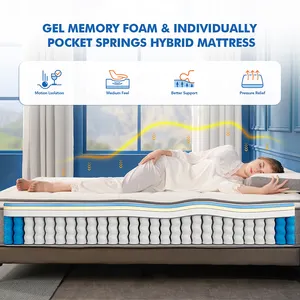 Free Shipping Home Use Sleep Well Hybrid Mattress 12 Inch Memory Foam Pocketing Spring Mattress