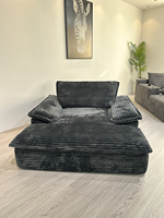 Canapé convertible pliable en velours côtelé gris cendré vieilli, pieds argentés, anti-boulochage, style industriel villa