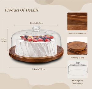 Acacia Wood Cake Display Stand with Acrylic Dome Lid 2-in-1 Rotating Cake Holder,Cake Plate Display with Cover for Baking Gifts - Product Image 4