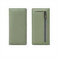 Dompet Panjang Tipis Kulit PU Anti RFID untuk Wanita, Tempat Kartu Kredit Ultra Tipis, Penutup Ritsleting, Warna Solid, Poliester