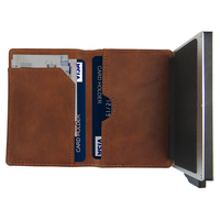 Dompet kartu kredit otomatis pria, dompet kulit Mini aluminium dengan kartu ID pemblokir RFID dompet pendek mode PU uniseks