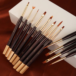 Ensemble de pinceaux à ongles en gel avec manche métallique, violet foncé, pour sculpture, forme ovale plate, poils en nylon, pour manucure et salon, pinceaux de peinture pour ongles - Product Image 1