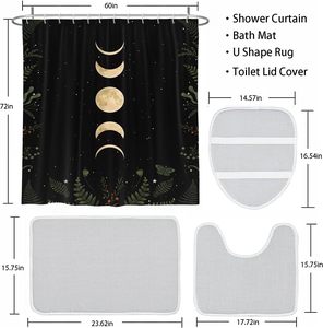 Juego de cortinas de ducha con diseño de fases lunares, plantas celestiales, estilo gótico, brujería, misticismo, tapa de inodoro y alfombra de baño en forma de U - Product Image 5