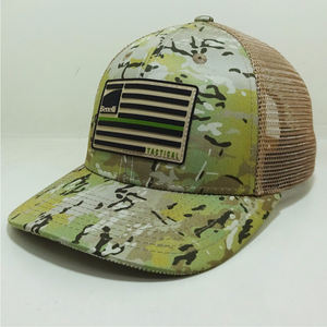 Unisex Vietnam OEM 6 paneles de goma/silicona Logo parches camionero sombreros camuflaje impreso Snapback sombrero ligeramente curvado ala Formal - Product Image 1