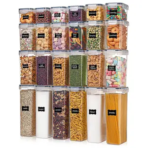 24pcs/set Clear Plastic Storage Organizer Container bins with Lid Kitchen Pantry Sealed Organizers for Rice Flour Sugar