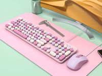 Clavier et Souris Gaming USB Ultra-Mince Sans Fil Rétro Mini Macaron Couleurs Variées avec Touches Silencieuses et 12 Raccourcis Multimédia – En Stock