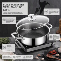 Casseroles et marmites à soupe antiadhésives non revêtues 30 cm Poêle et wok hybrides tri-couches avec doubles poignées en acier inoxydable avec couvercle en verre