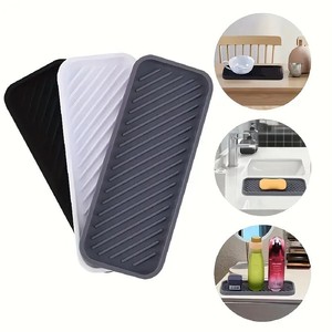 Rectangular Striped <b>Silicone</b> Sink Protector Mat <b>Waterproof</b> Drain Tray Bathroom Storage Tray - Product Image 5