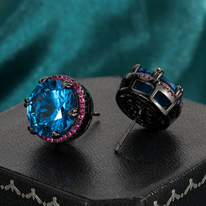 Vintage Jewelry Eco-friendly Copper Black Gold Plated Round Cut 12MM Multicolor Cubic Zirconia Fashion <b>Stud</b> <b>Earrings</b> Gifts - Product Image 4