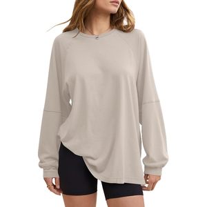 FOXA Womens Oversized Long Sleeve <b>Tunic</b> Top Crew Neck Basic Tee Plus Size Casual Workout Clothes - Product Image 1