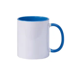 Özel en popüler 11Oz süblimasyon boşlukları renkli iç kupa seramik kahve kupalar ile renkli kolu