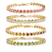 Gemnel Silber Herz Tennis Armband Multi Edelstein Lünette Armband Custom Länge Pink Saphir & Smaragd Stapelbarer Schmuck