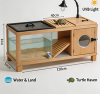 Terrarium de luxe en bois massif Light Shadow Duplex, écologique, pour tortues aquatiques et terrestres, avec plateforme de basking et UVB