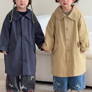 Gabardina de Estilo Coreano para Niños y Niñas, de Longitud Media, Primavera/Otoño 2026, Algodón Suave, Corte Holgado, Color Sólido - Product Image 4