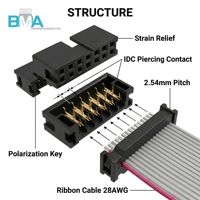 كابل شريطي مسطح OEM ذهبي اللون بخطوة 2.54 مم و14 دبوس مزدوج الصف 28AWG UL2651 بطول 220 مم مع علامة حمراء للوحات التحكم الصناعية PCB
