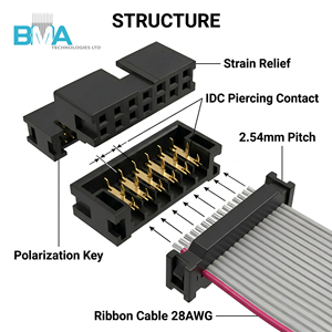 OEM Gold Flash IDC 2.54mm 14-pins dubbele rij 28AWG UL2651 platte lintkabel 220mm rode marker voor PCB industriële besturingskaart - Product Image 3