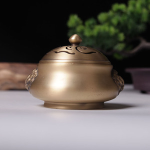 Quemador de incienso con cabeza de león de cobre puro para uso doméstico e interior, adecuado para quemar incienso de madera de agar y sándalo, té - Product Image 1