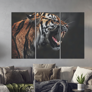 Roaring Tiger Canvas Wall <b>Art</b>: Fierce Jungle <b>Predator</b> Print,SET OF 3 CANVAS - Product Image 3