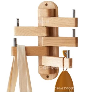 <b>Wooden</b> <b>Coat</b> Rack With Rotating Wall <b>Hooks</b> Wall Mounted Adjustable Multipurpose For Dorm Entryway Dressing Room Bathroom - Product Image 5