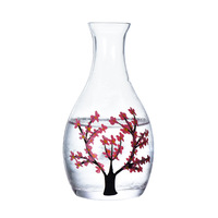 Service à saké en verre de cristal à motif de cerisier de style japonais avec baril de bouteille de saké et 4 tasses à saké