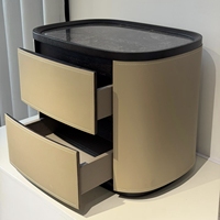Table de chevet moderne en cuir écologique fait main, 2 tiroirs, plateau en bois brun Venise, bois massif multicouche, style salle à manger doux