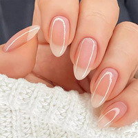 24 faux ongles carrés en acrylique brillant rose nude dégradé, courts, réutilisables, avec colle