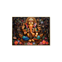 Art mural en verre trempé imprimé Lord Ganesh, décoration intérieure, toile de Dieu indien, support de base, décorations murales, décoration murale Ganesha