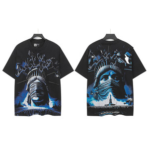 Camiseta Oversize de Streetwear con Gráfico Alienígena OVNI y Estampado Psicodélico de Sol, Estilo Urbano Hypebeast, de Algodón - Product Image 1